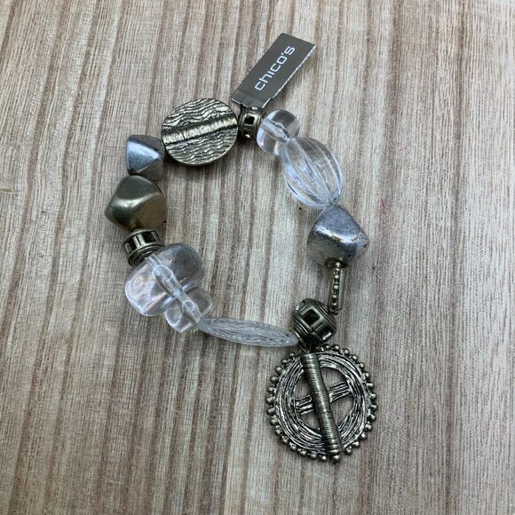 CHICO'S NWT 'Arria' Silver Gold Tone Beaded Stretchy Bracelet - Picture 3 of 5